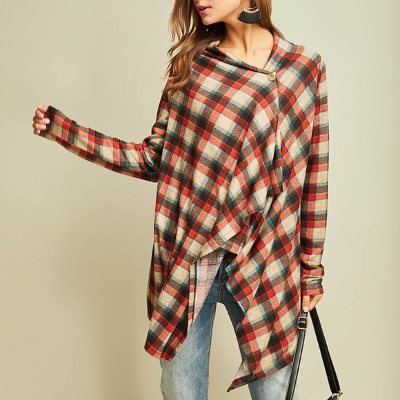 Des Feli Sweaters - Last 1 - Plaid Draped Wrap Cardigan